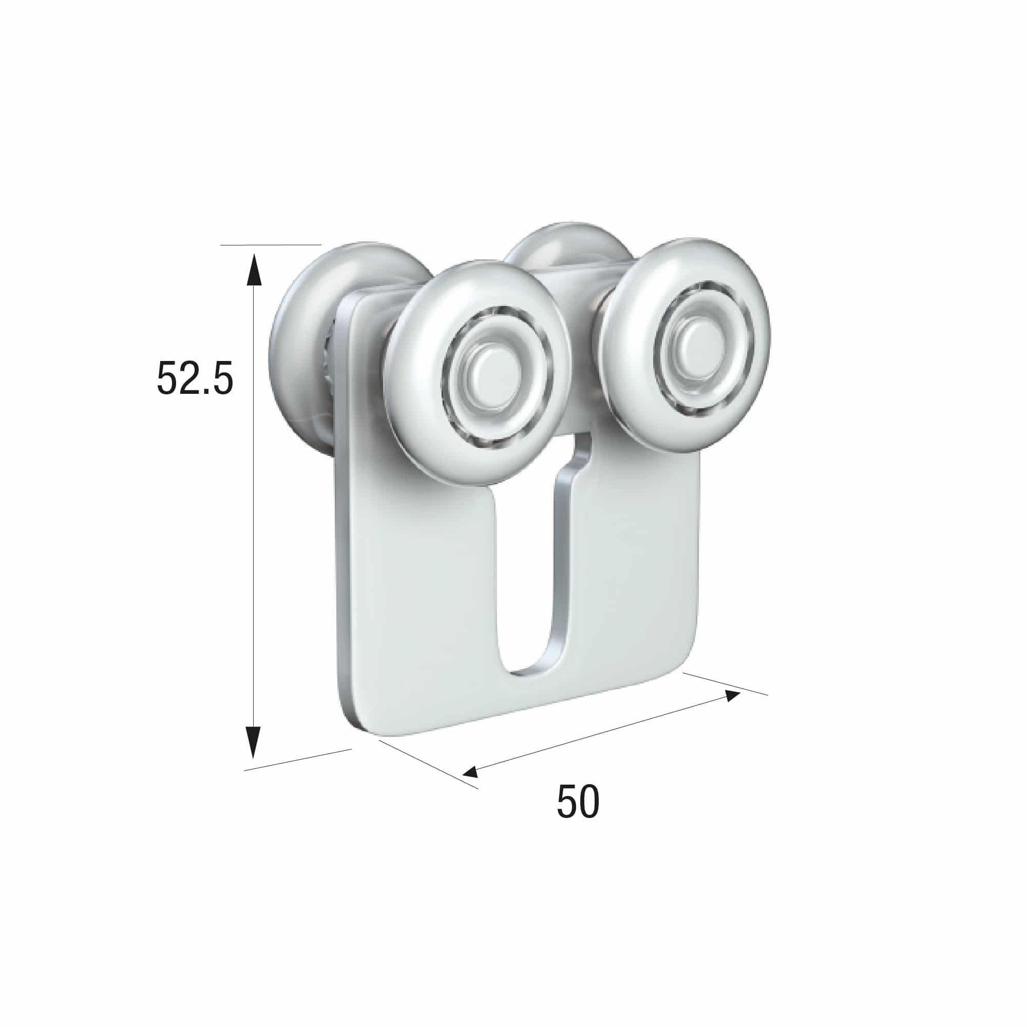 Series 20 Double Axle Steel Wheel Hanger, 50 x 52.5mm Fixing Plate, 45Kg Capacity