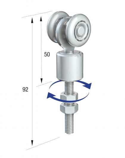 Series 20 Single Axle Rotating Steel Wheel Hanger, M8 x 46mm Pin, 35Kg Capacity