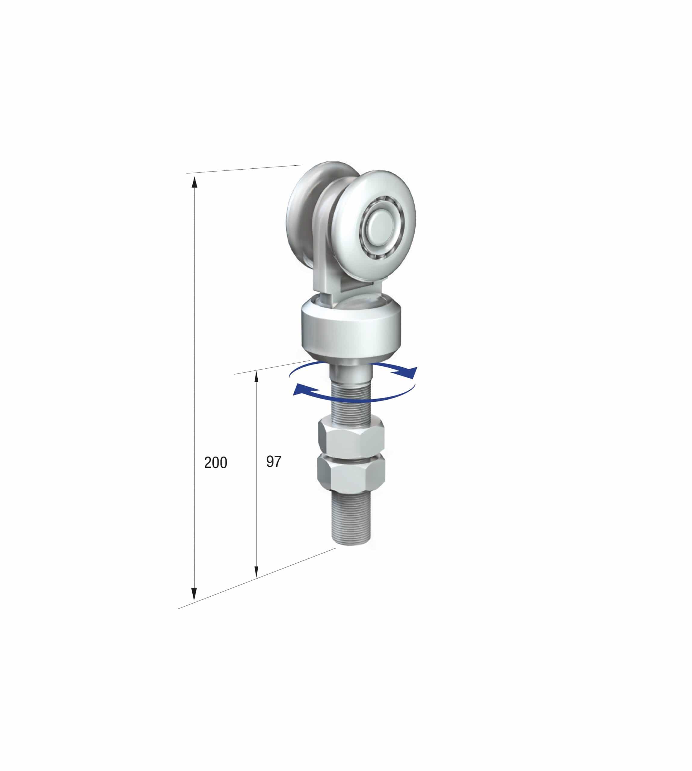 Series 250 Single Axle Rotating Steel Wheel Hanger, M20 x 97mm Pin, 220Kg Capacity