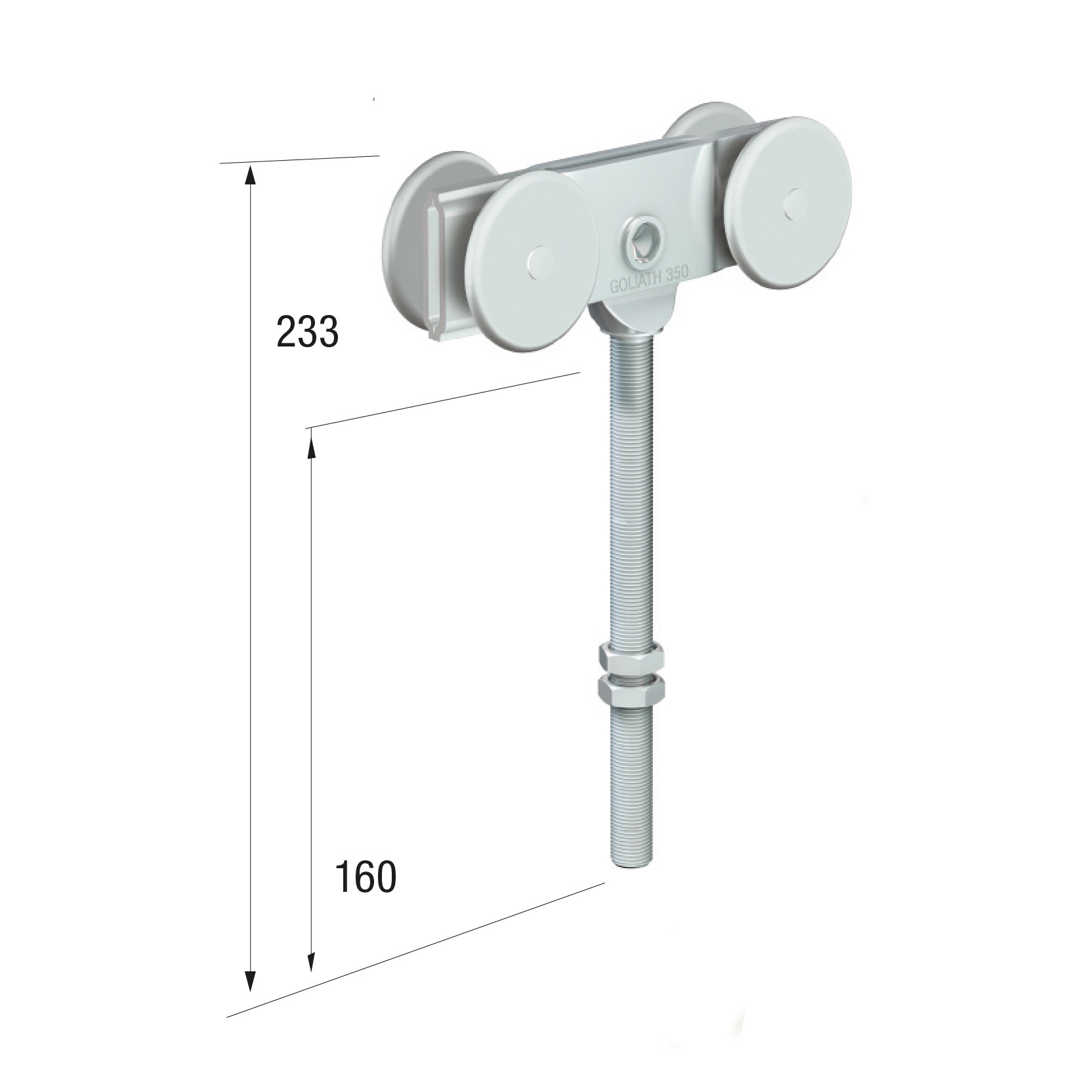 Series 70 Double Axle Steel Wheel Hanger, M16 x 160mm Pin, 300Kg Capacity