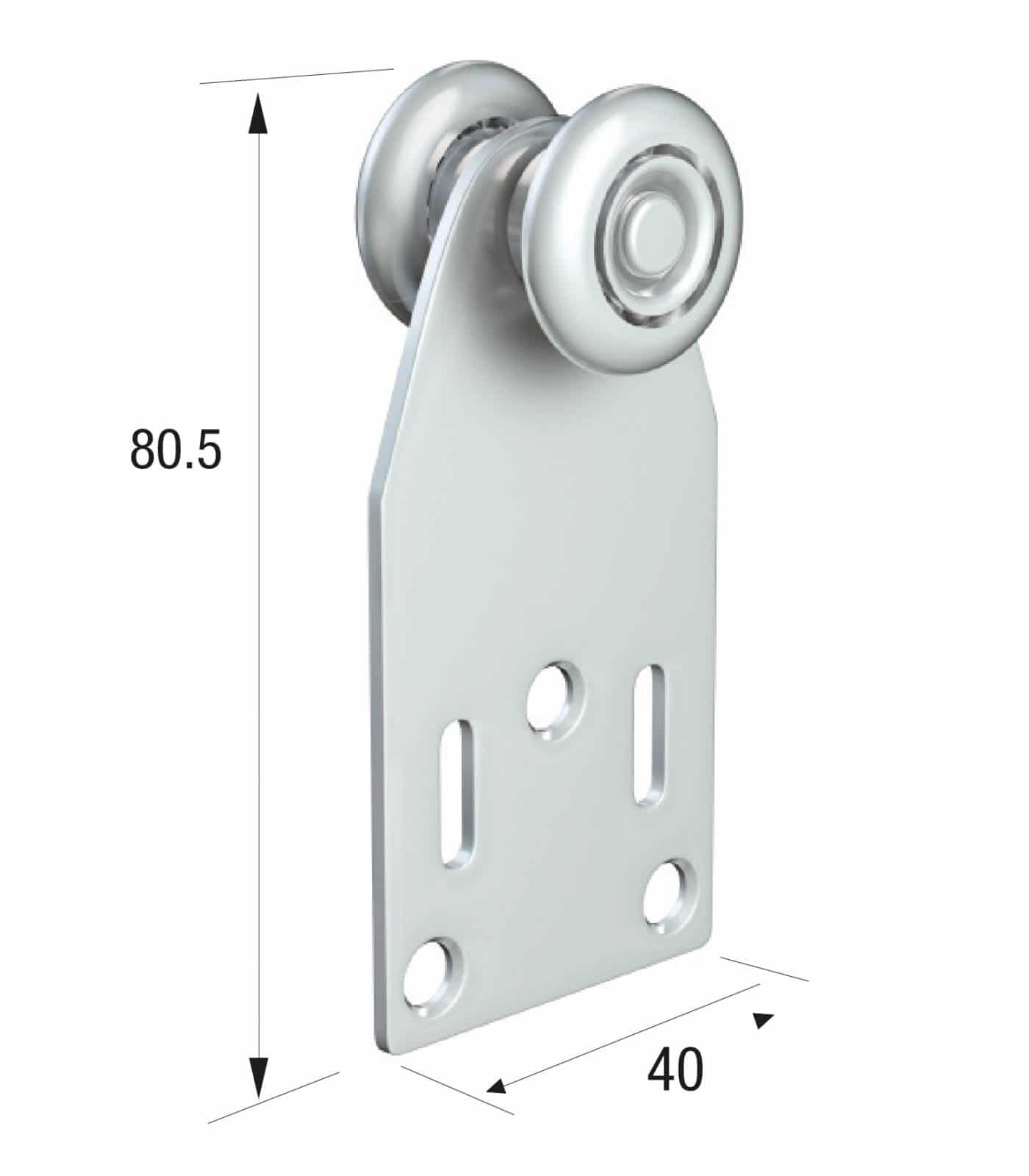 Series 20 Single Axle Steel Wheel Hanger, 40 x 80.5mm Fixing Plate, 35Kg Capacity