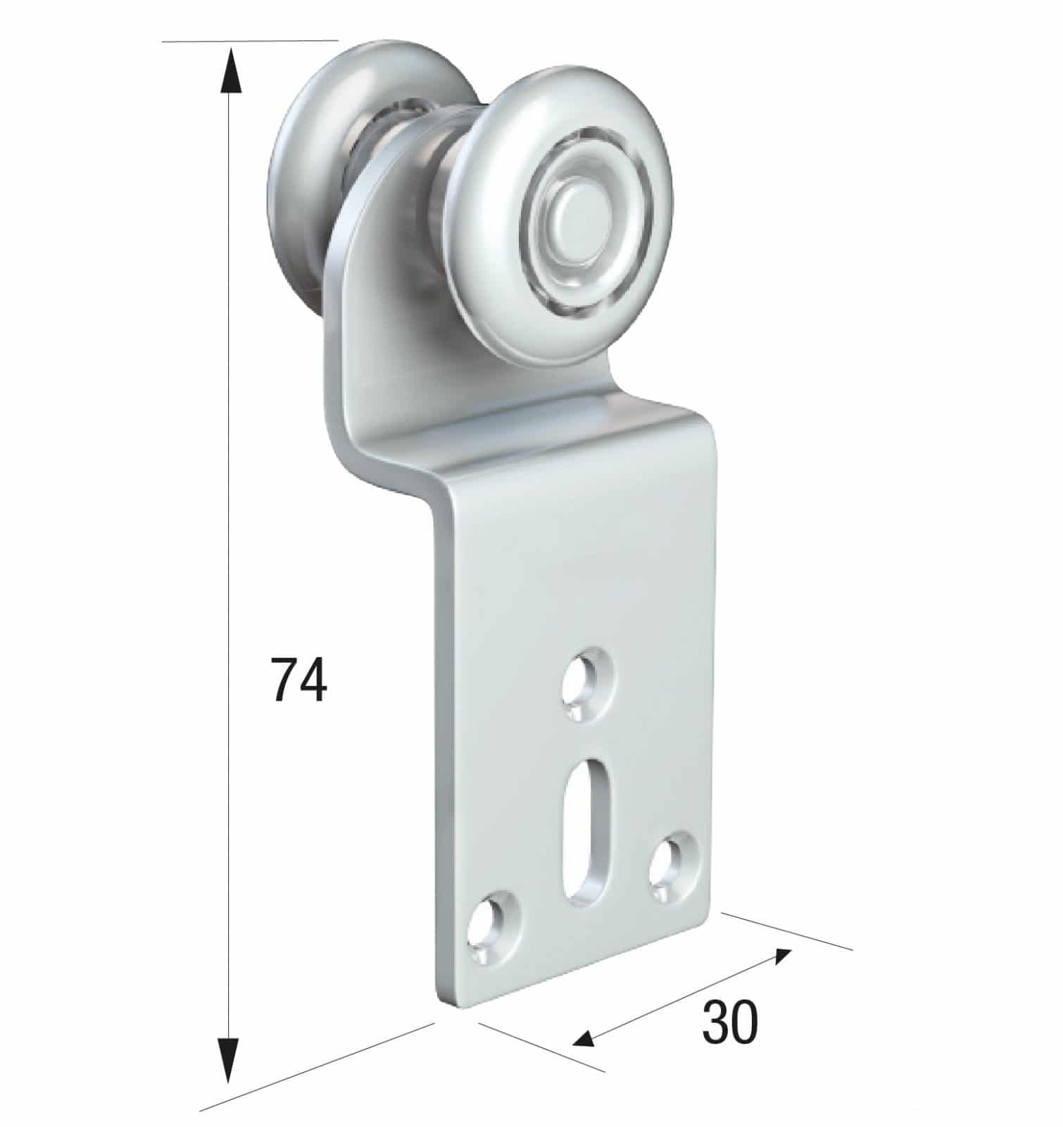 Series 20 Single Axle Steel Wheel Hanger With 30 x 74mm Cranked Mounting Plate, 35Kg Capacity