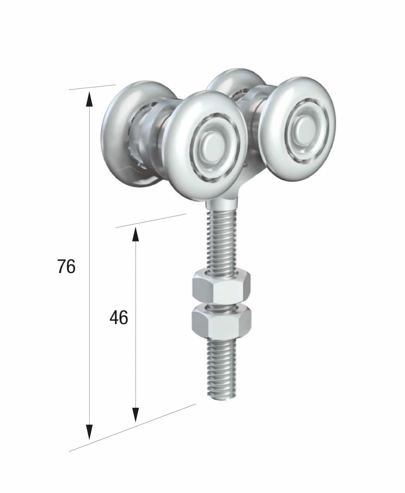 Series 20 Double Axle Steel Wheel Hanger, M8 x 46mm Pin, 45Kg Capacity