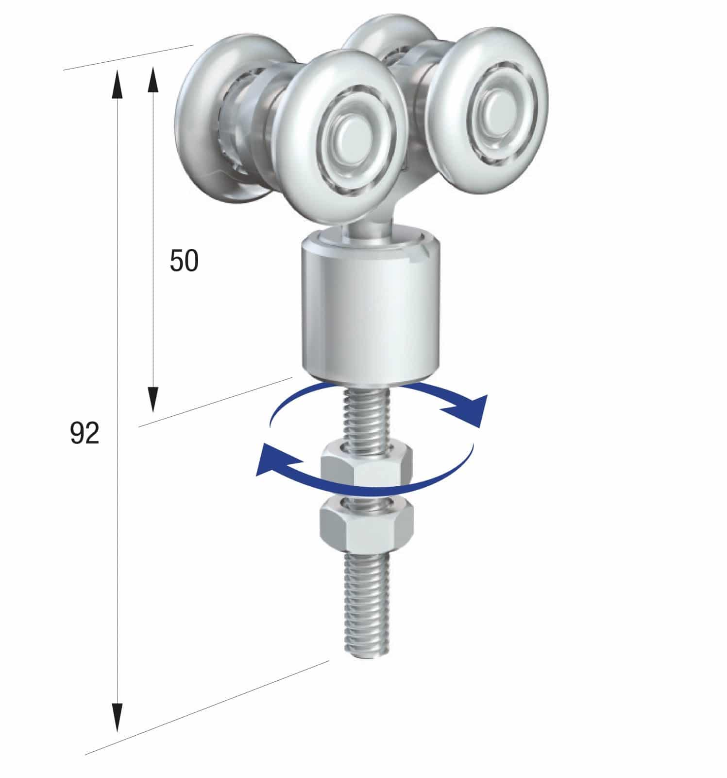 Series 20 Double Axle Rotating Steel Wheel Hanger, M8 x 46mm Pin, 45Kg Capacity