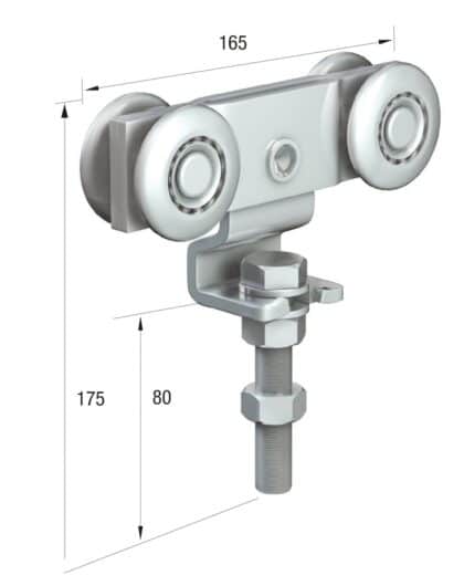Series 250 Double Axle Steel Wheel Hanger With Cranked Mounting Plate, 280Kg Capacity