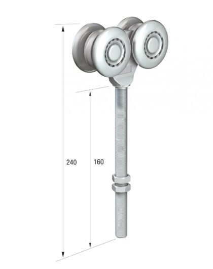 Series 250 Double Axle Steel Wheel Hanger, Long M16 x 160mm Pin, 500Kg Capacity