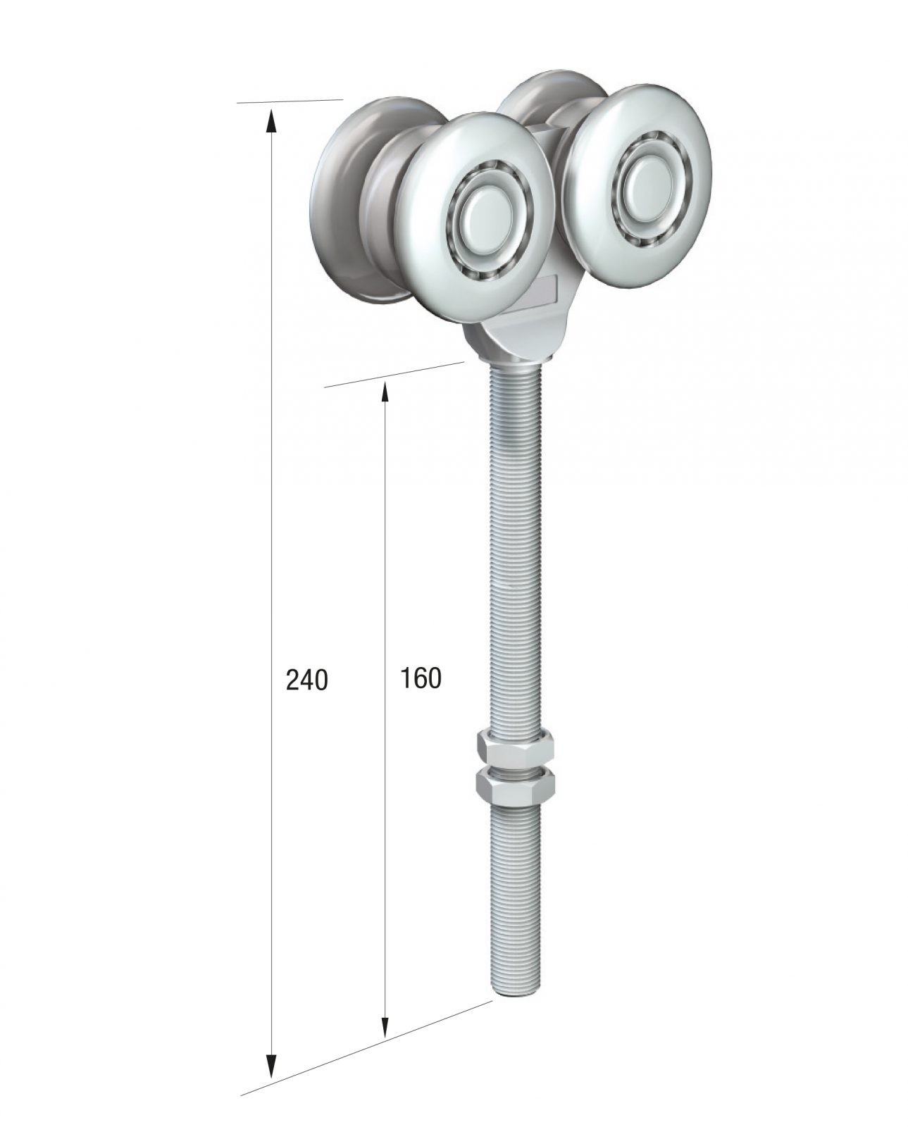 Series 250 Double Axle Steel Wheel Hanger, Long M16 x 160mm Pin, 500Kg Capacity