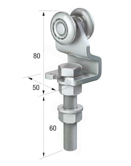 Series 50 Single Axle Steel Wheel Hanger With Cranked Mounting Plate, 110Kg Capacity