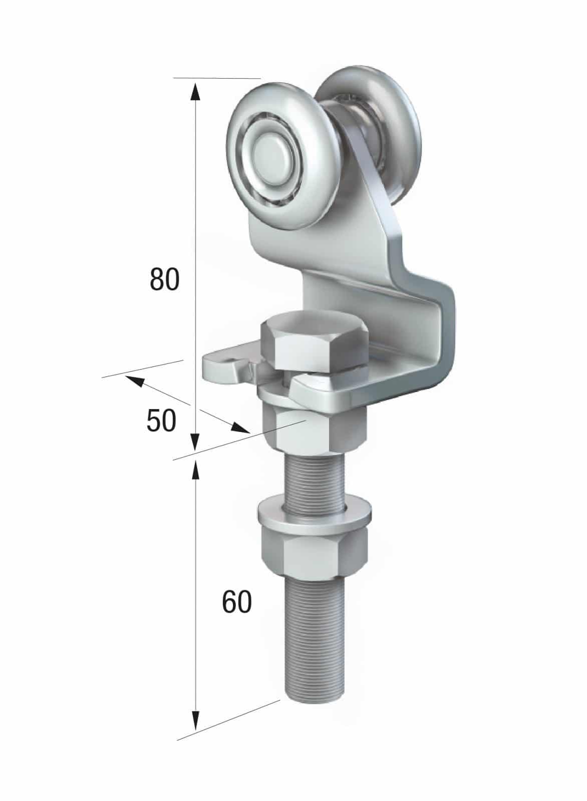 Series 50 Single Axle Steel Wheel Hanger With Cranked Mounting Plate, 110Kg Capacity
