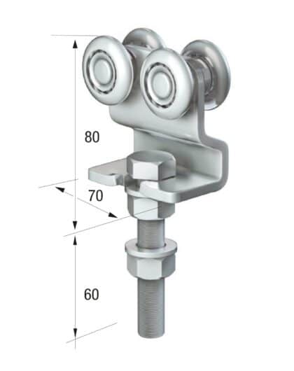 Series 50 Double Axle Steel Wheel Hanger With Cranked Mounting Plate, 160Kg Capacity