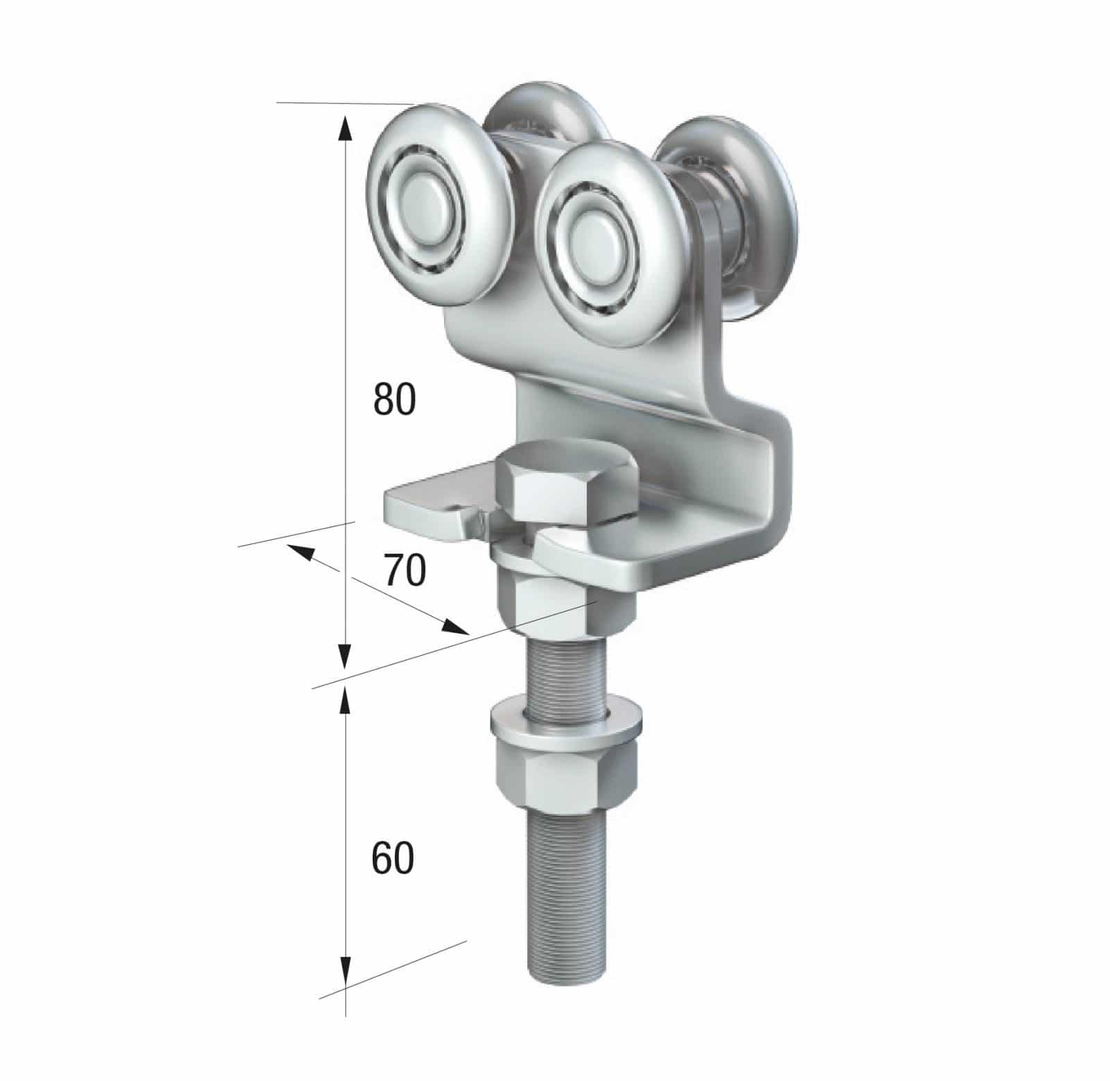 Series 50 Double Axle Steel Wheel Hanger With Cranked Mounting Plate, 160Kg Capacity
