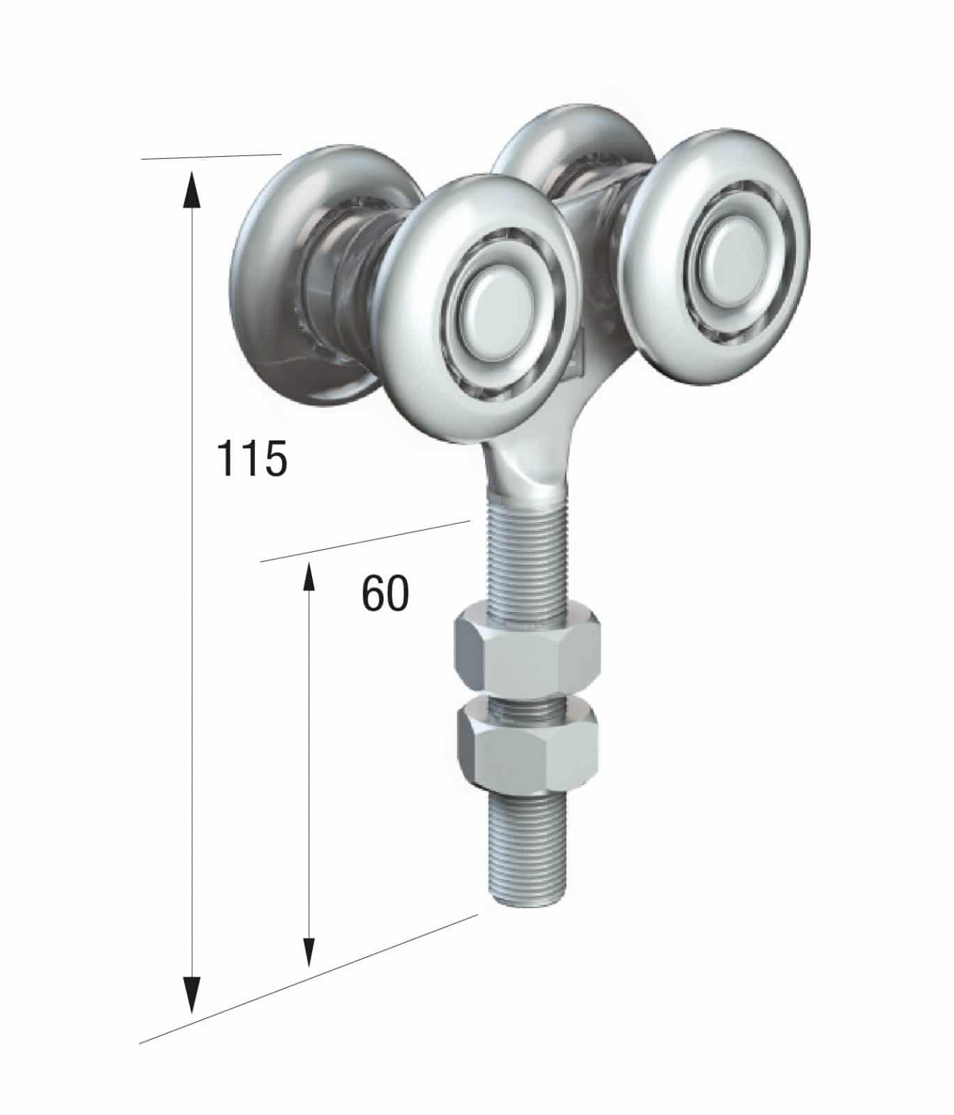 Series 50 Double Axle Steel Wheel Hanger, M12 x 60mm Pin, 220Kg Capacity
