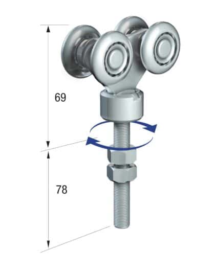 Series 50 Double Axle Rotating Steel Wheel Hanger, M12 x 78mm Pin, 220Kg Capacity