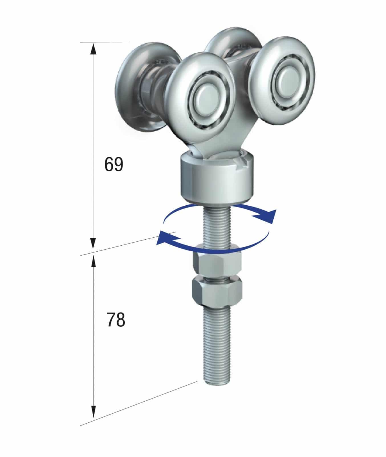 Series 50 Double Axle Rotating Steel Wheel Hanger, M12 x 78mm Pin, 220Kg Capacity