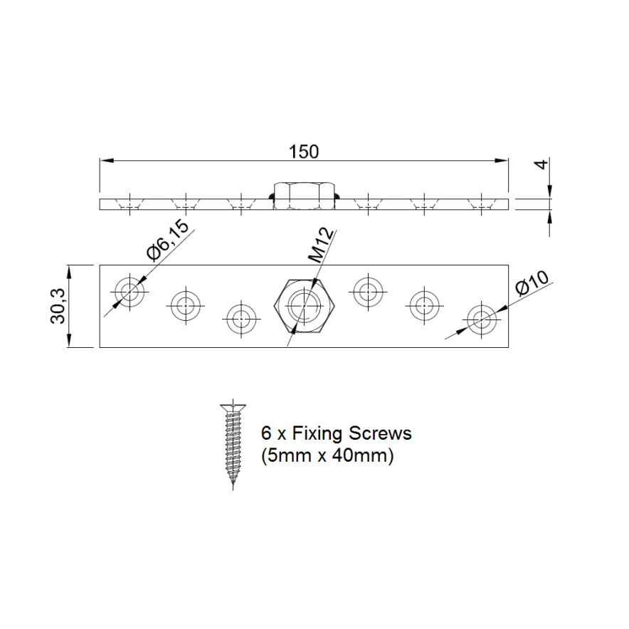 Series St/St 316 Grade Suspension Plate Set for Wooden Doors, Pair