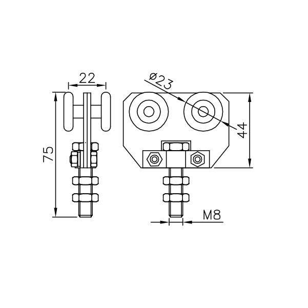Series 75 St/St 316 Grade Double Axle Hanger 37.5kg Capacity Spec